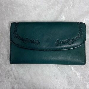 Vintage cashmere cowhide Elegant Green Leather Clutch wallet floral embossing